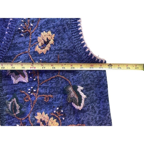 Tiara Women Sweater Vest 3XL Navy Floral Embroidered Vintage Cottagecore Cozy - Picture 4 of 4